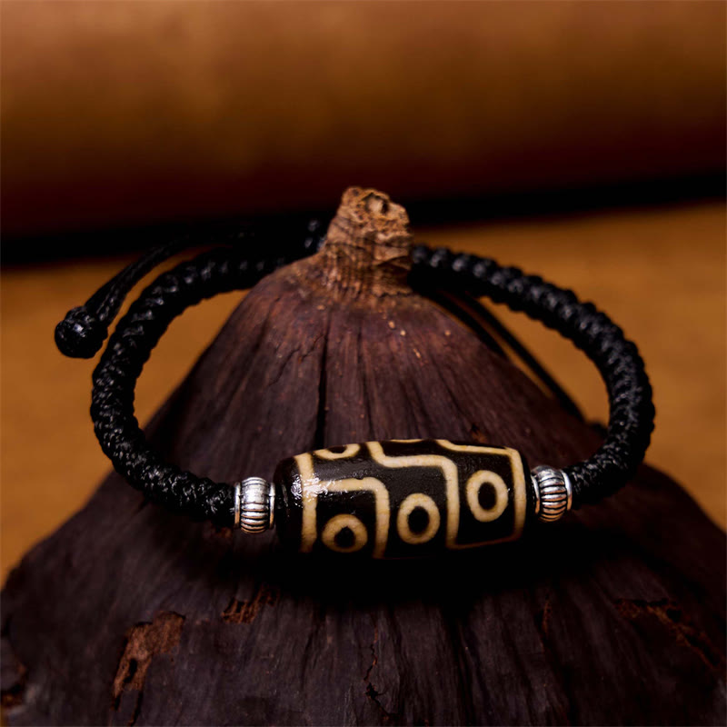 Hand-Woven Tibetan Rope Bracelet with Authentic Agate Dzi Bead