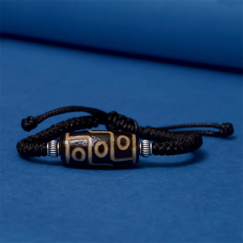Hand-Woven Tibetan Rope Bracelet with Authentic Agate Dzi Bead