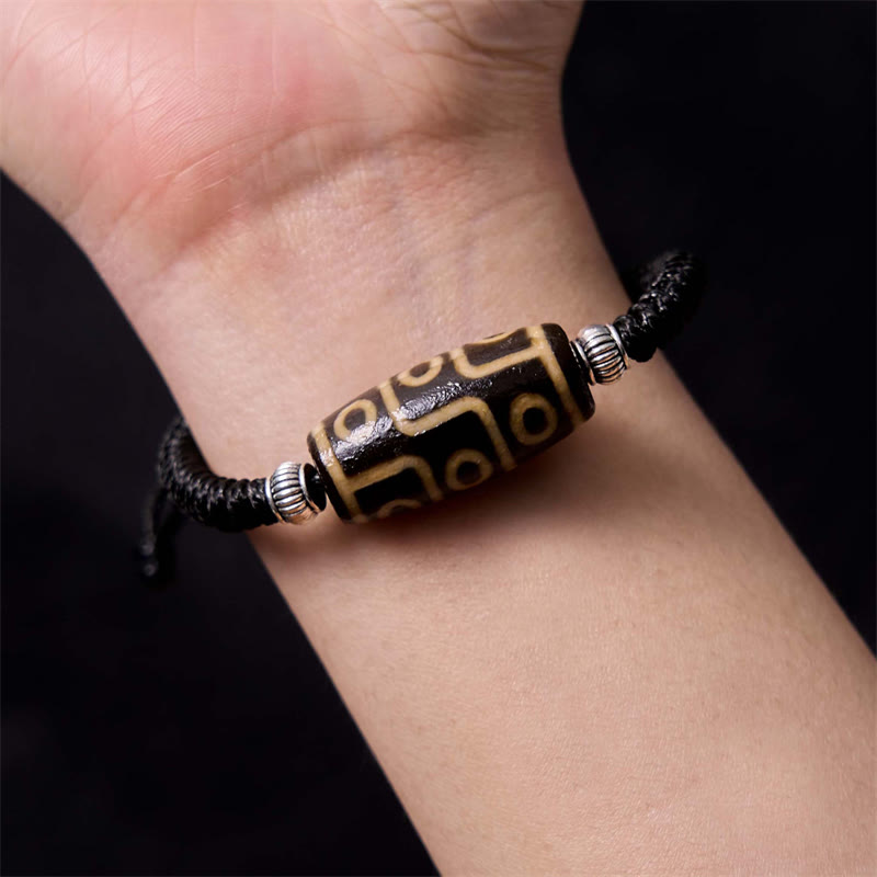 Hand-Woven Tibetan Rope Bracelet with Authentic Agate Dzi Bead