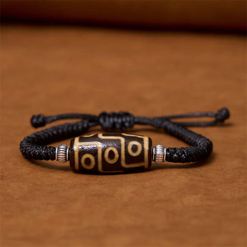 Hand-Woven Tibetan Rope Bracelet with Authentic Agate Dzi Bead