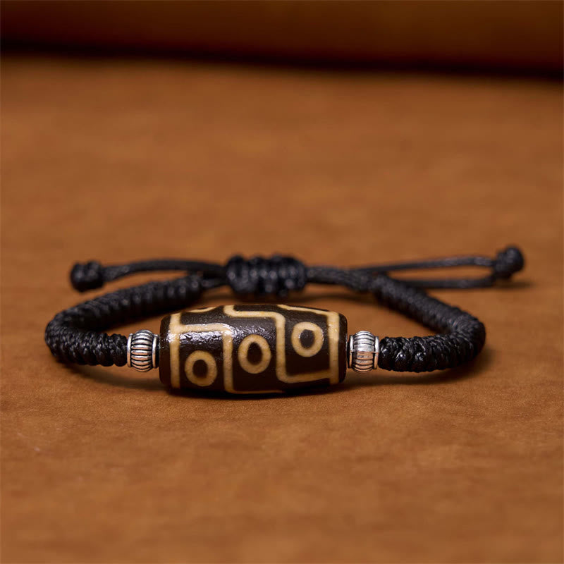 Hand-Woven Tibetan Rope Bracelet with Authentic Agate Dzi Bead