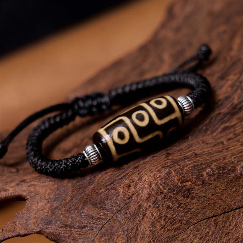 Hand-Woven Tibetan Rope Bracelet with Authentic Agate Dzi Bead