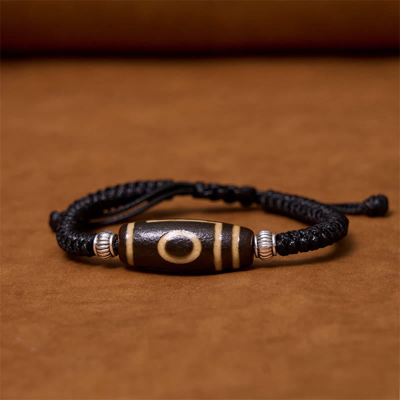 Hand-Woven Tibetan Rope Bracelet with Authentic Agate Dzi Bead