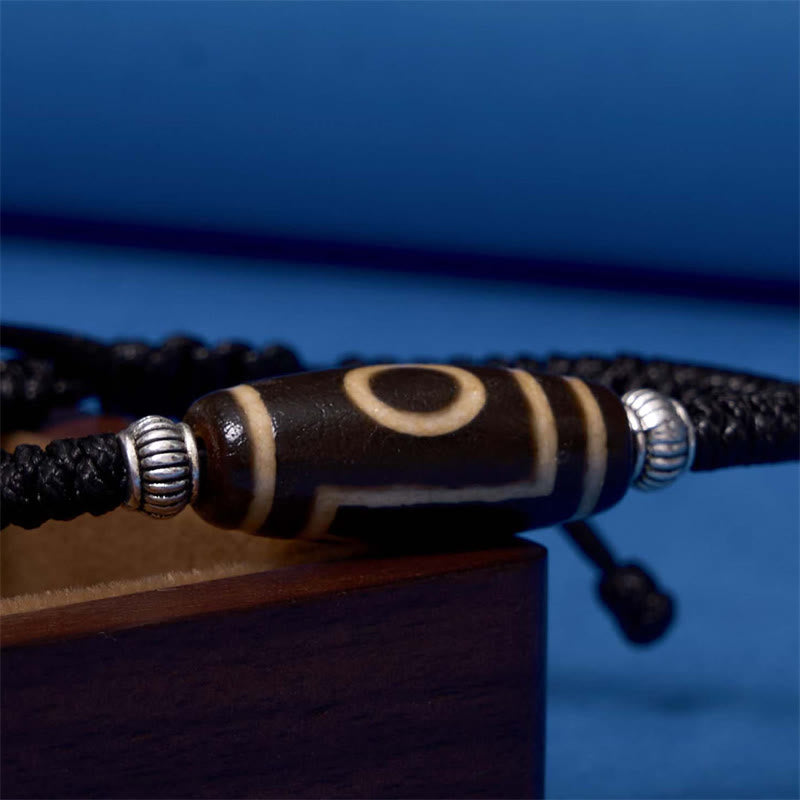 Hand-Woven Tibetan Rope Bracelet with Authentic Agate Dzi Bead