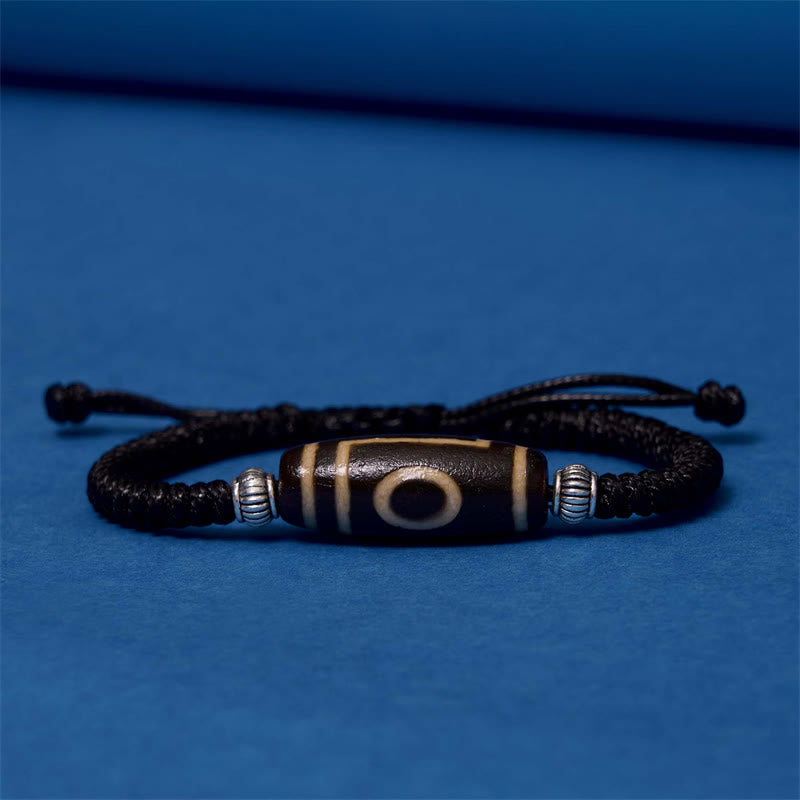 Hand-Woven Tibetan Rope Bracelet with Authentic Agate Dzi Bead