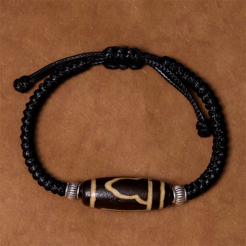 Hand-Woven Tibetan Rope Bracelet with Authentic Agate Dzi Bead