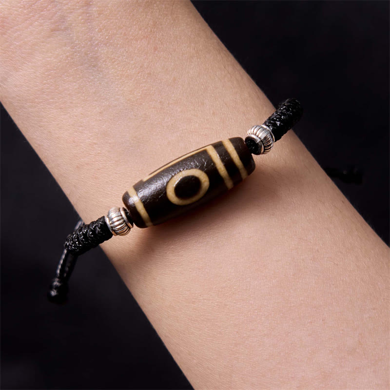 Hand-Woven Tibetan Rope Bracelet with Authentic Agate Dzi Bead