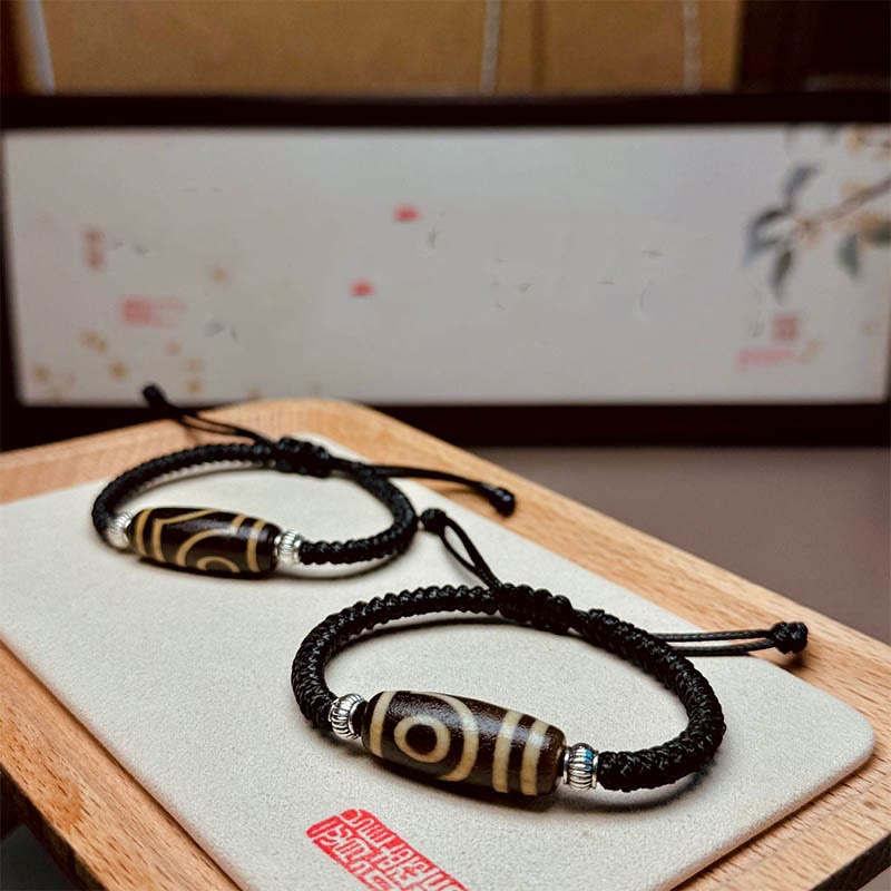 Hand-Woven Tibetan Rope Bracelet with Authentic Agate Dzi Bead