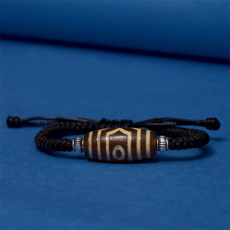 Hand-Woven Tibetan Rope Bracelet with Authentic Agate Dzi Bead