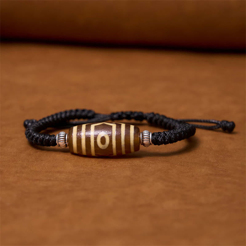 Hand-Woven Tibetan Rope Bracelet with Authentic Agate Dzi Bead