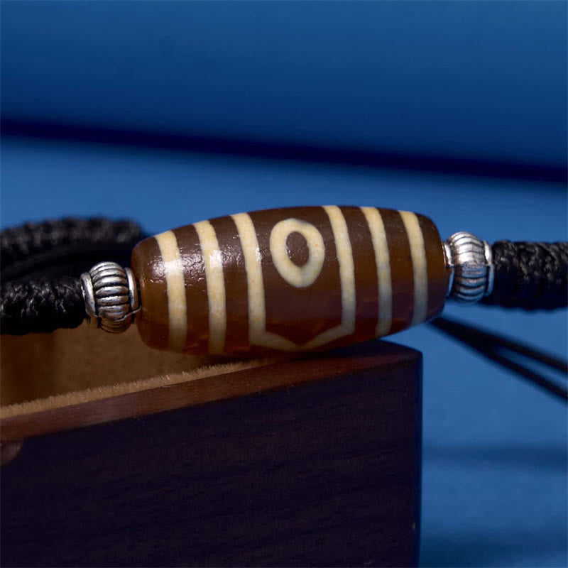 Hand-Woven Tibetan Rope Bracelet with Authentic Agate Dzi Bead