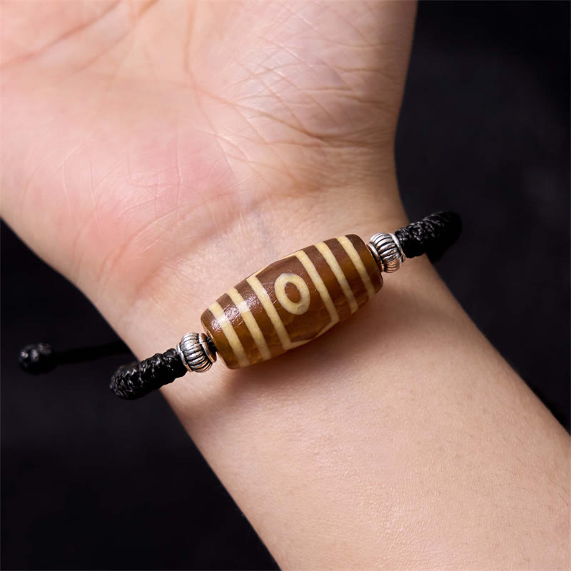 Hand-Woven Tibetan Rope Bracelet with Authentic Agate Dzi Bead