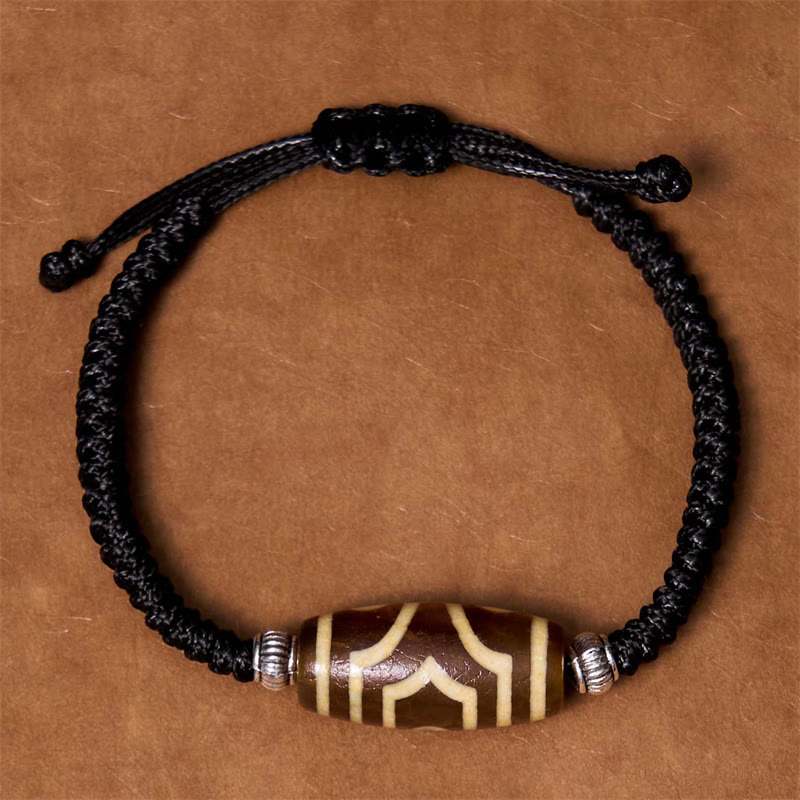 Hand-Woven Tibetan Rope Bracelet with Authentic Agate Dzi Bead