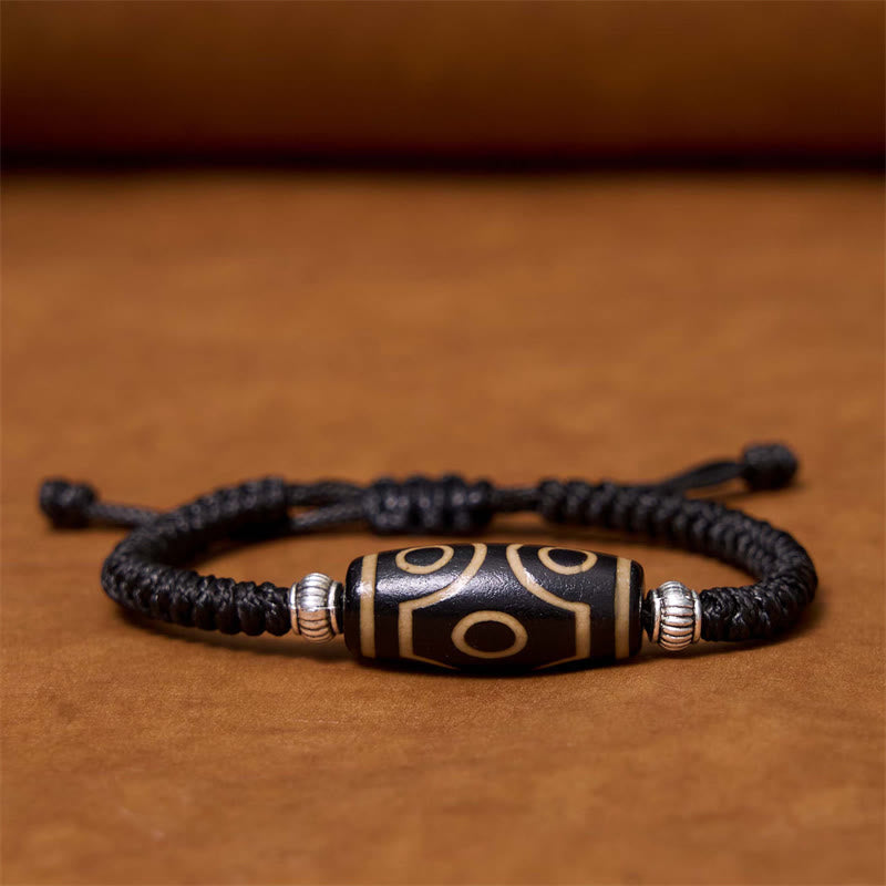 Hand-Woven Tibetan Rope Bracelet with Authentic Agate Dzi Bead