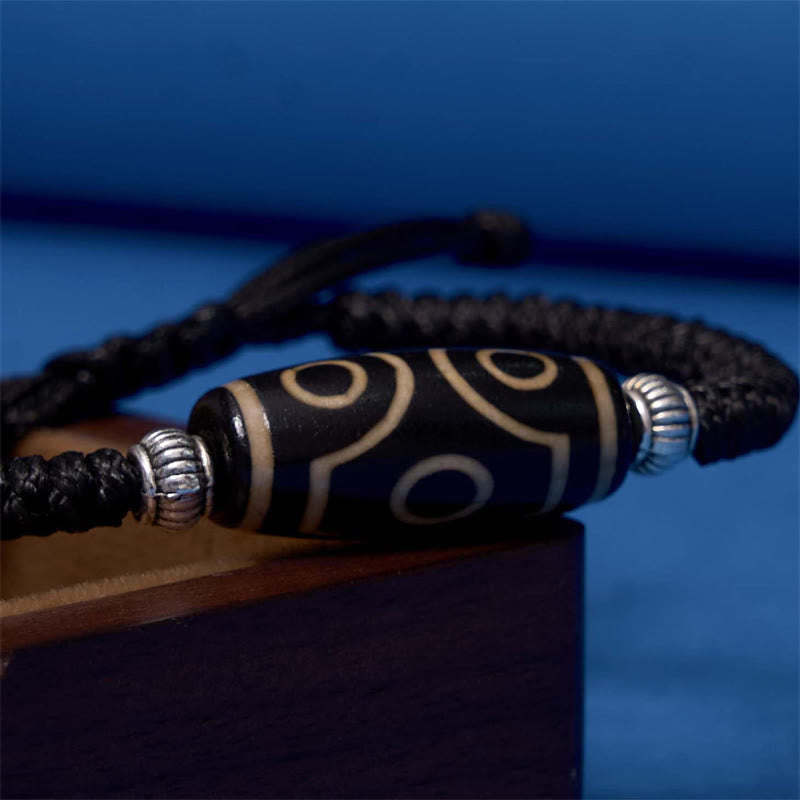 Hand-Woven Tibetan Rope Bracelet with Authentic Agate Dzi Bead