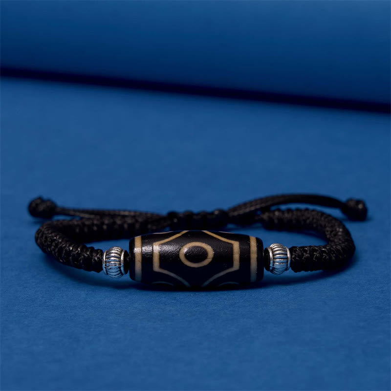 Hand-Woven Tibetan Rope Bracelet with Authentic Agate Dzi Bead