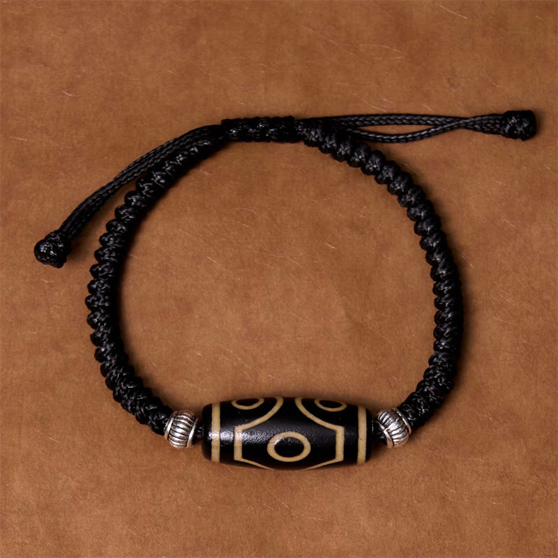 Hand-Woven Tibetan Rope Bracelet with Authentic Agate Dzi Bead