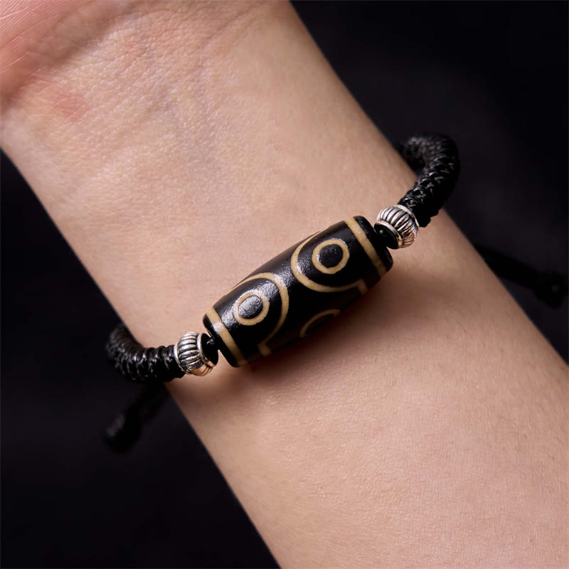 Hand-Woven Tibetan Rope Bracelet with Authentic Agate Dzi Bead