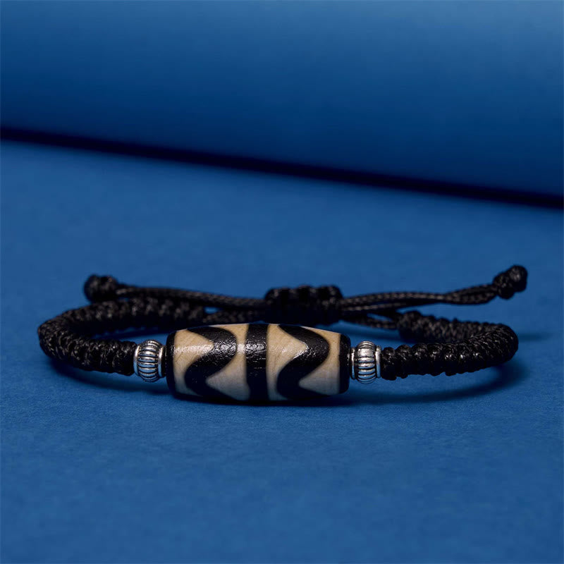Hand-Woven Tibetan Rope Bracelet with Authentic Agate Dzi Bead