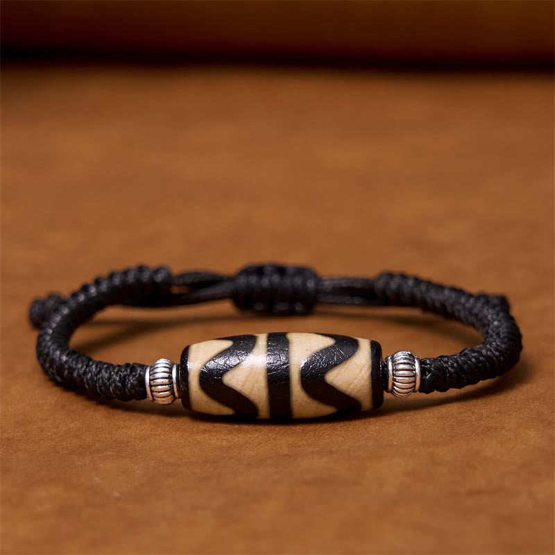 Hand-Woven Tibetan Rope Bracelet with Authentic Agate Dzi Bead