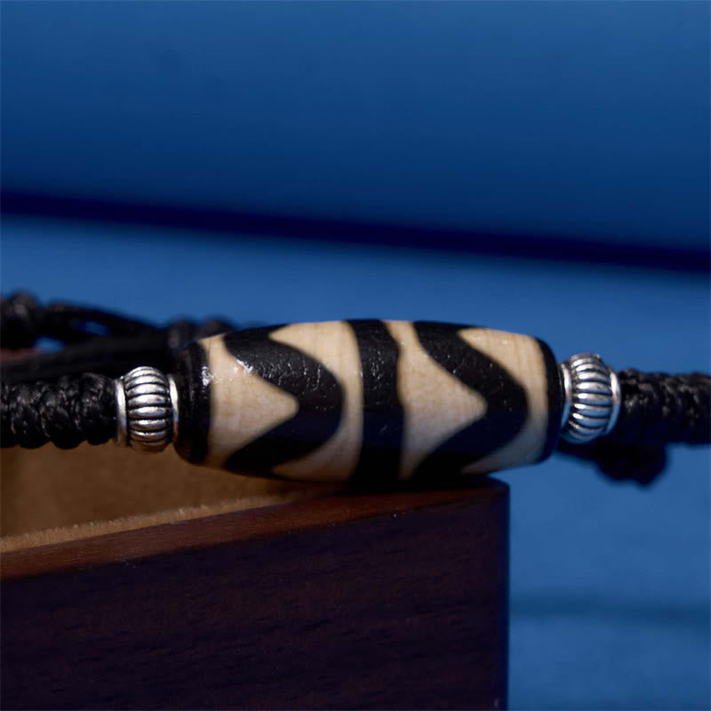Hand-Woven Tibetan Rope Bracelet with Authentic Agate Dzi Bead