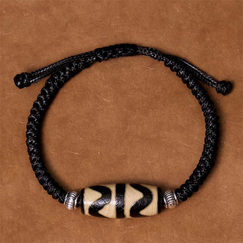 Hand-Woven Tibetan Rope Bracelet with Authentic Agate Dzi Bead