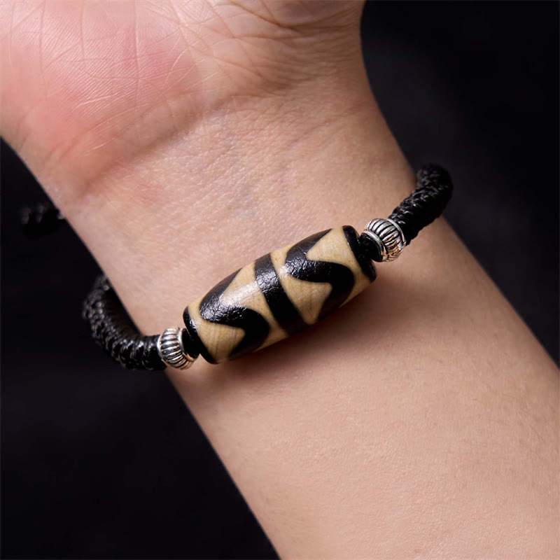 Hand-Woven Tibetan Rope Bracelet with Authentic Agate Dzi Bead