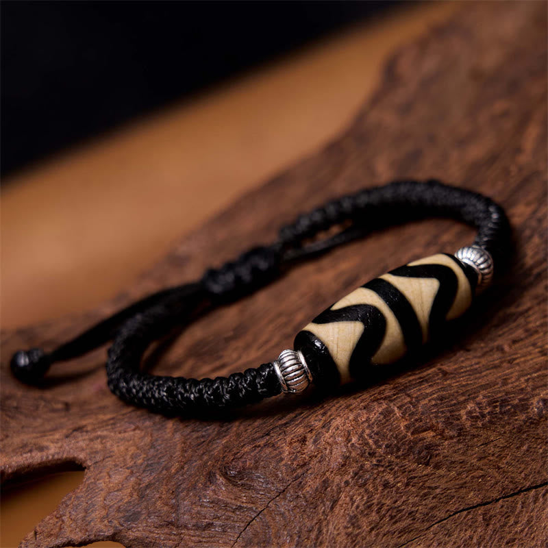 Hand-Woven Tibetan Rope Bracelet with Authentic Agate Dzi Bead
