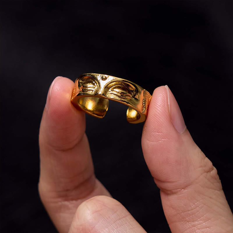 Golden Meditation Buddha Serenity Copper Adjustable Ring
