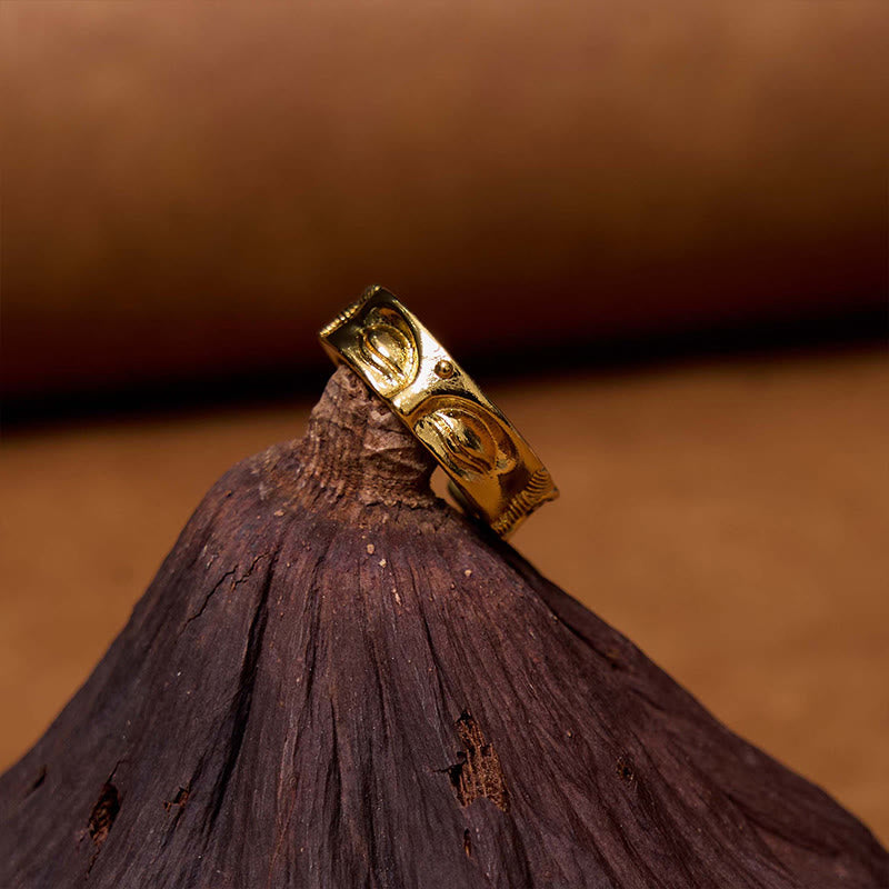 Golden Meditation Buddha Serenity Copper Adjustable Ring