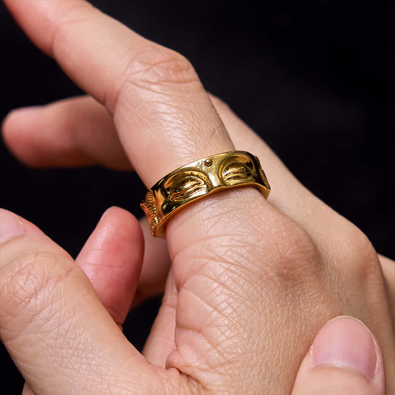 Golden Meditation Buddha Serenity Copper Adjustable Ring