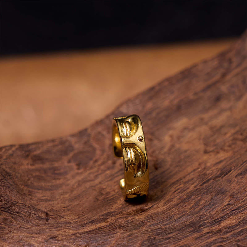 Golden Meditation Buddha Serenity Copper Adjustable Ring