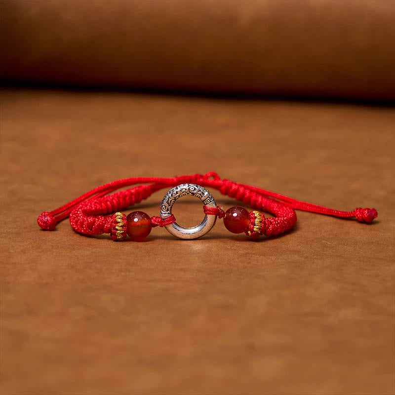 Braided Red String Ping An Kou Bracelet in Sterling Silver Plated Copper