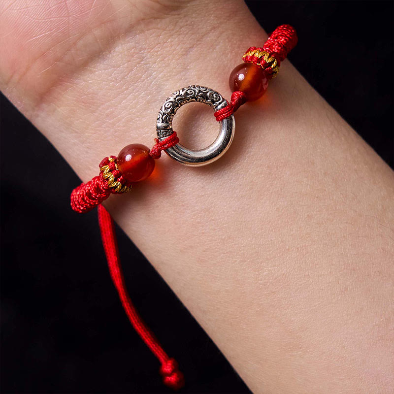 Braided Red String Ping An Kou Bracelet in Sterling Silver Plated Copper