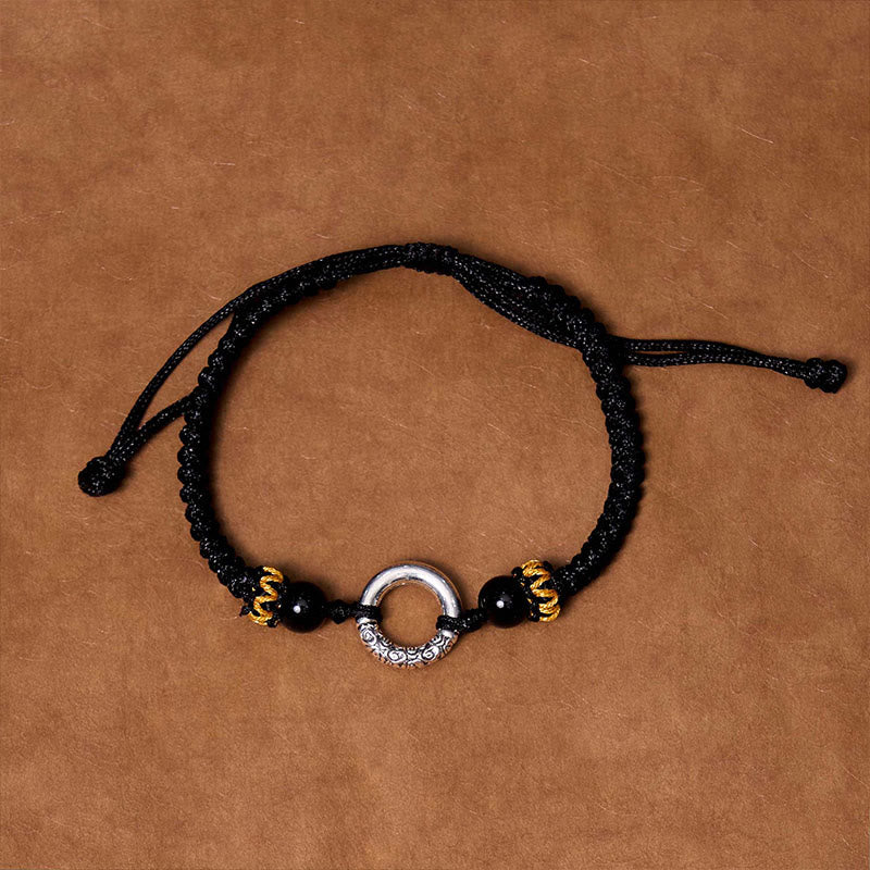 Braided Red String Ping An Kou Bracelet in Sterling Silver Plated Copper