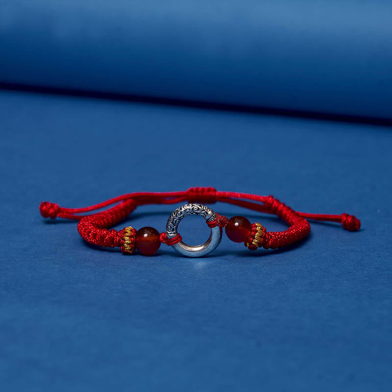 Braided Red String Ping An Kou Bracelet in Sterling Silver Plated Copper