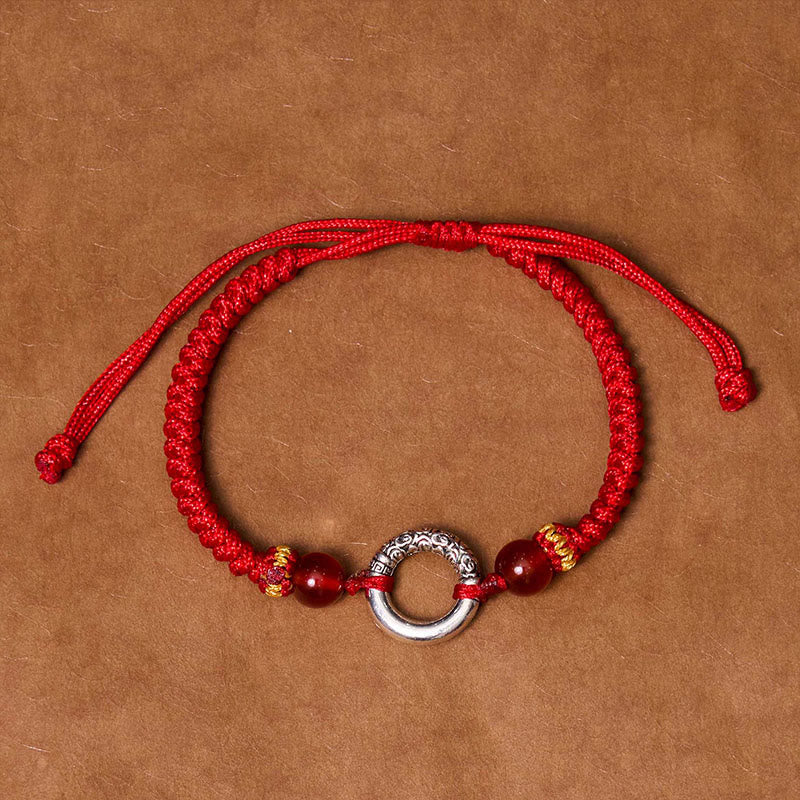 Braided Red String Ping An Kou Bracelet in Sterling Silver Plated Copper