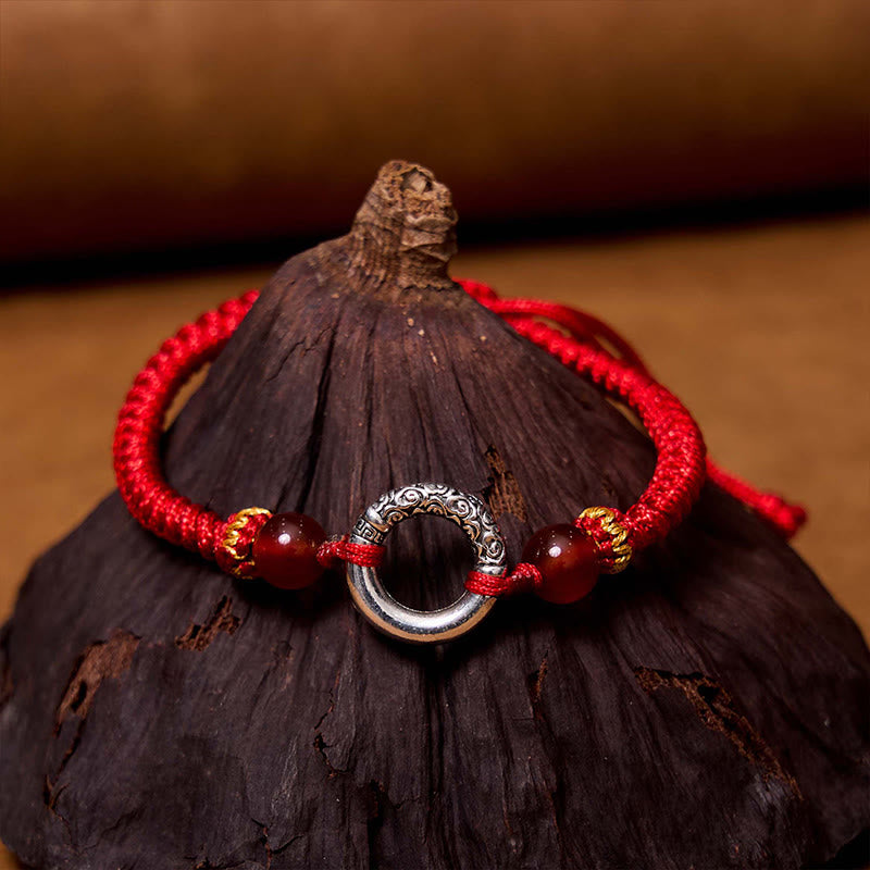 Braided Red String Ping An Kou Bracelet in Sterling Silver Plated Copper