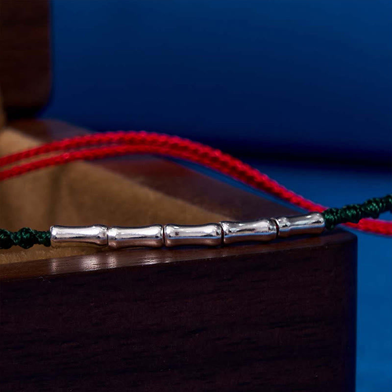 925 Sterling Silver Bamboo Design Luck Braided Ultra-Thin Rope Bracelet