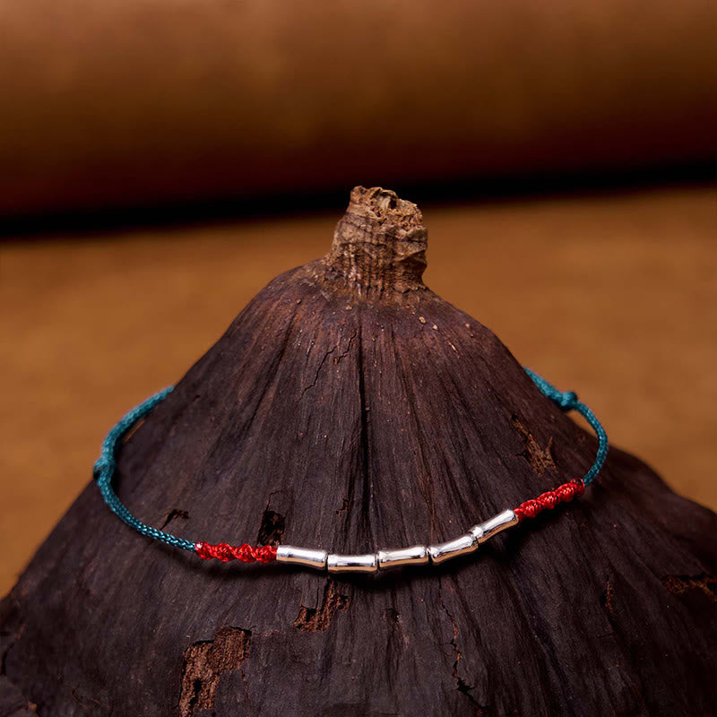 925 Sterling Silver Bamboo Design Luck Braided Ultra-Thin Rope Bracelet