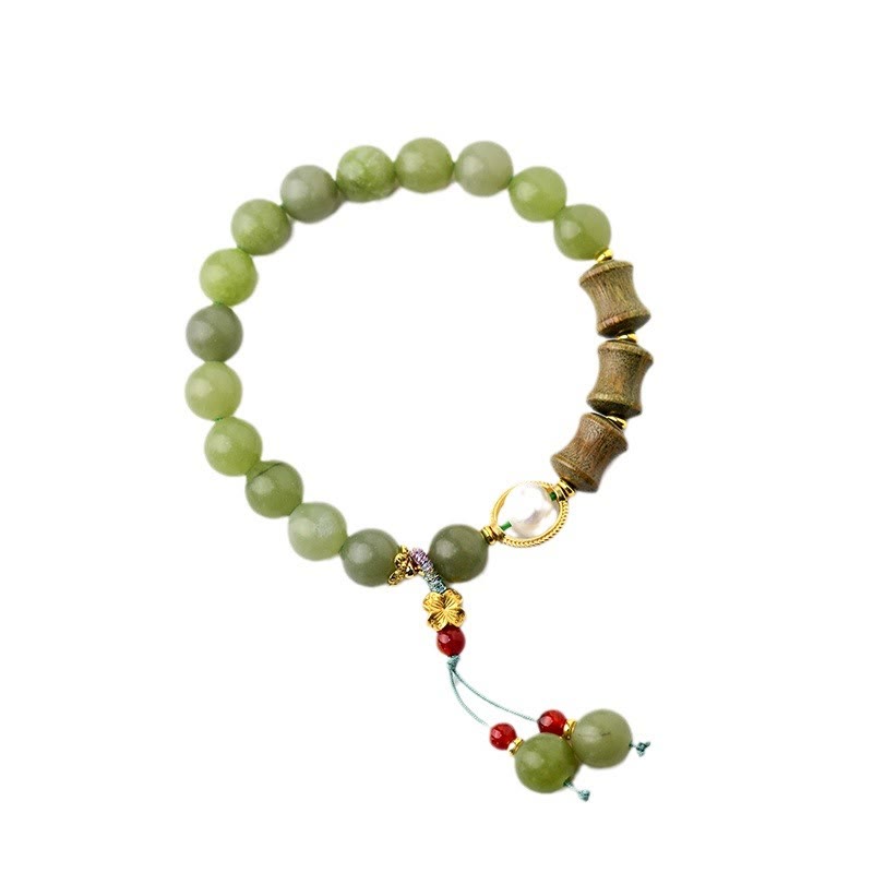 Natural Jade and Sandalwood Bamboo Pearl Beaded Bracelet