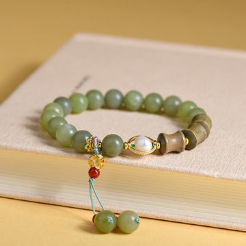 Natural Jade and Sandalwood Bamboo Pearl Beaded Bracelet