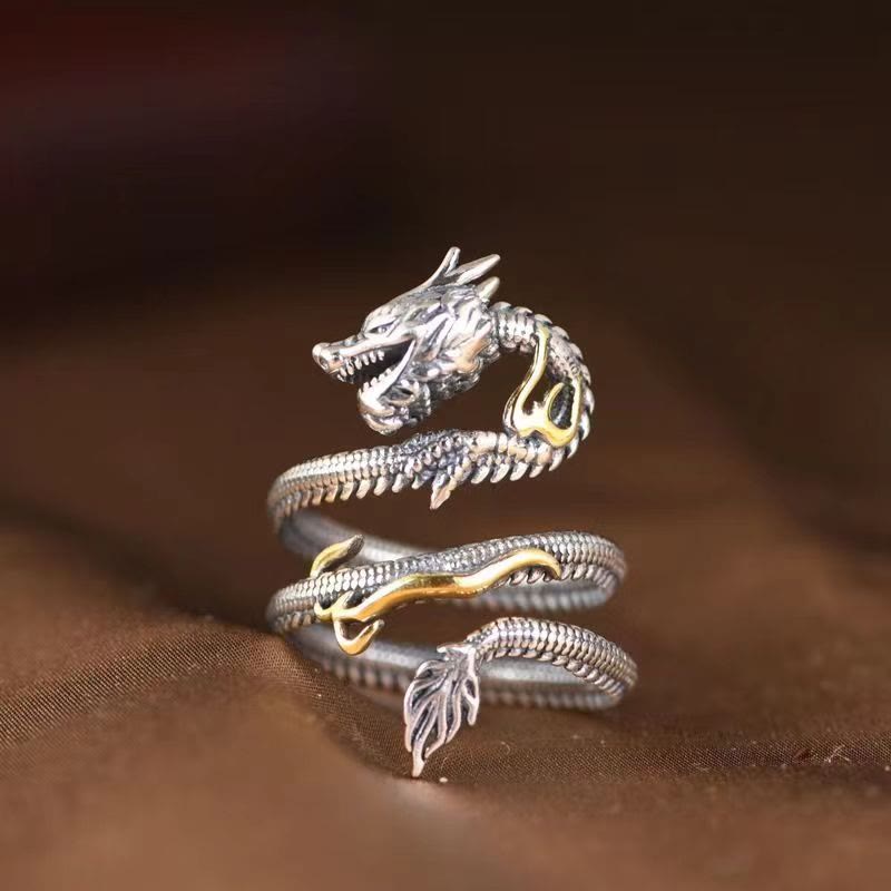 Vintage Dragon Pattern Protection Ring
