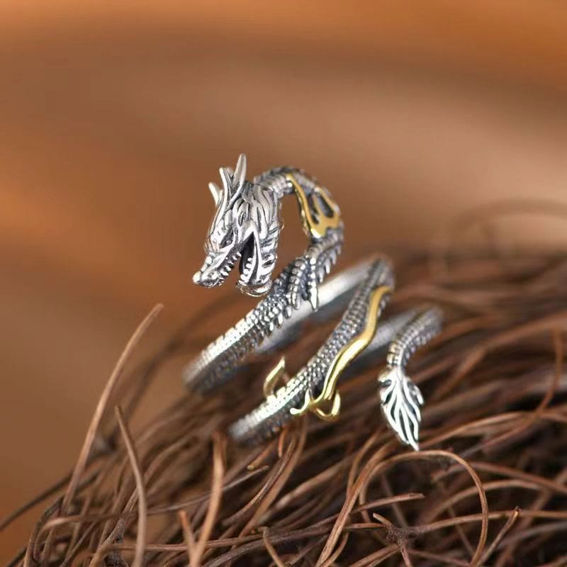 Vintage Dragon Pattern Protection Ring