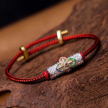 Handcrafted Copper Buddha Flower Adjustable Red String Bracelet