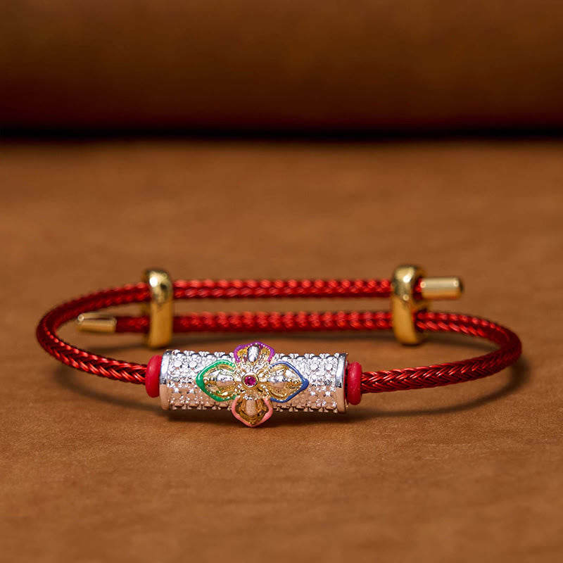 Handcrafted Copper Buddha Flower Adjustable Red String Bracelet