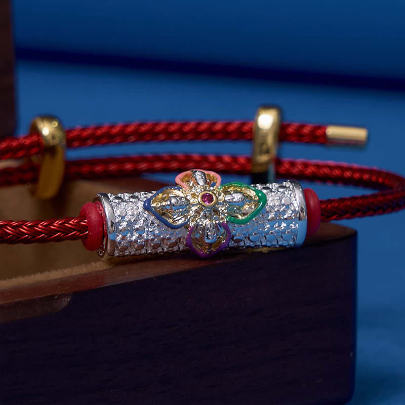 Handcrafted Copper Buddha Flower Adjustable Red String Bracelet