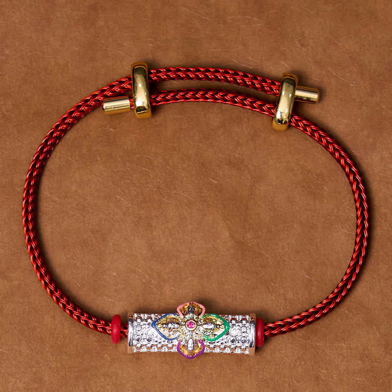 Handcrafted Copper Buddha Flower Adjustable Red String Bracelet