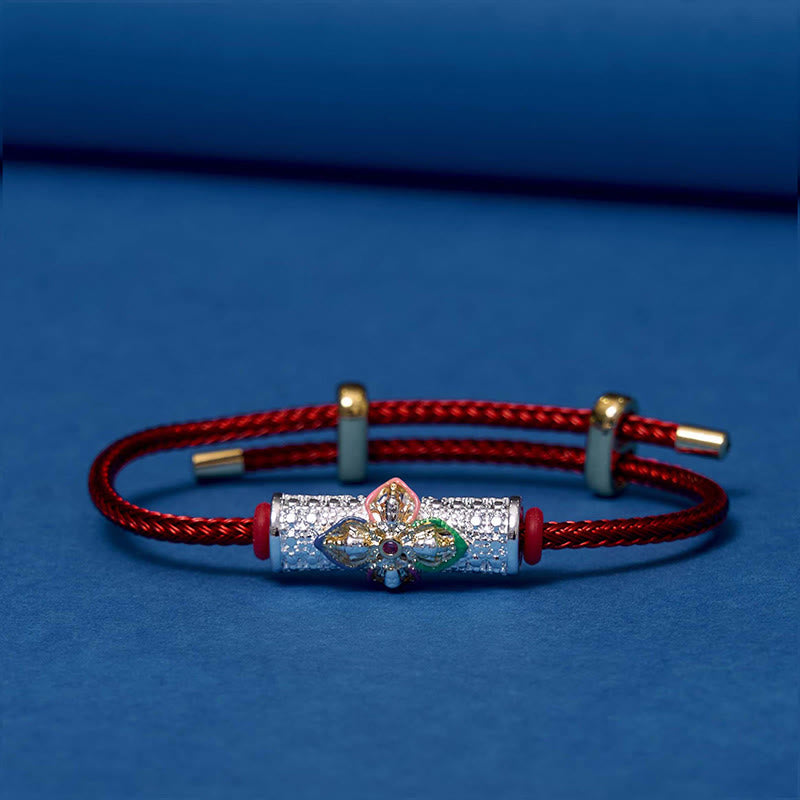 Handcrafted Copper Buddha Flower Adjustable Red String Bracelet