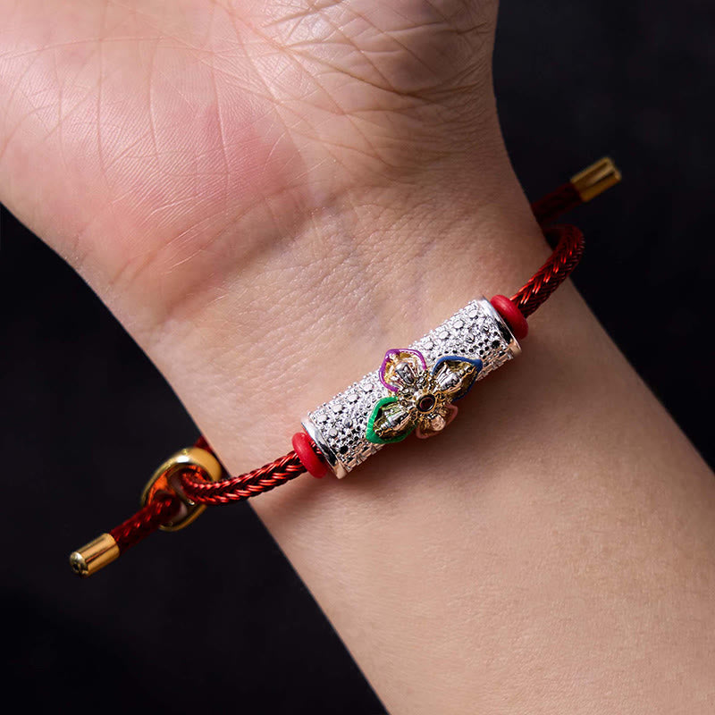 Handcrafted Copper Buddha Flower Adjustable Red String Bracelet